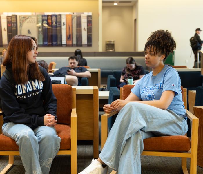 Students having a coversation at the student center