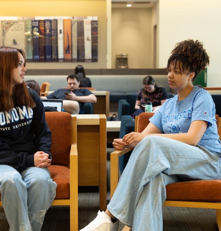 Students having a coversation at the student center