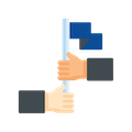 two hands holding different parts of the same object (a flag)