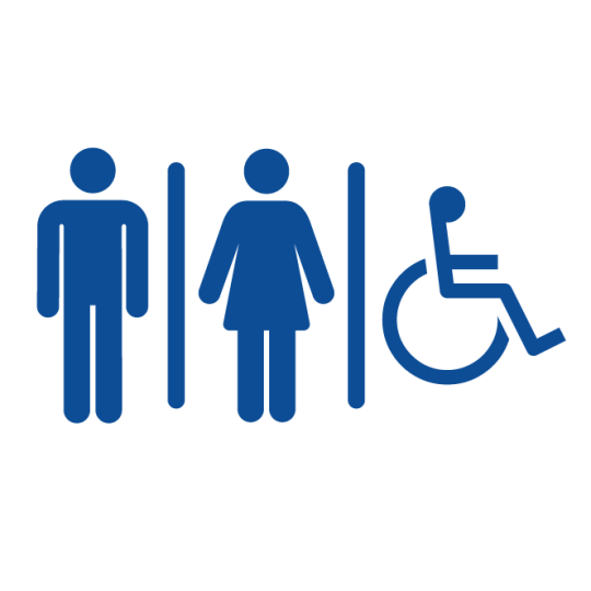 restroom icons for men, women, and accessible restrooms